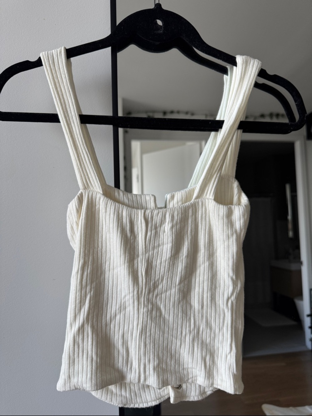 NWOT Reformation Ribbed Lace-Up Cream Tank Top - Picture 2 of 5